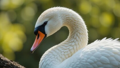 Fototapeta premium Elegant Swan Portrait: Soft Light, Textured Feathers, Curving Neck
