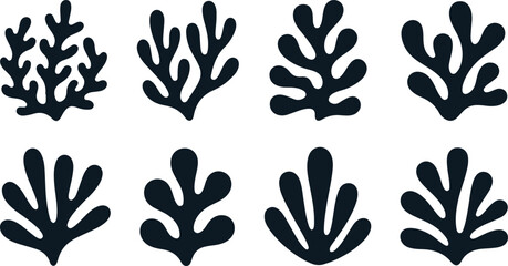 Hand-Drawn Seaweed and Coral Silhouettes for Marine, Ocean, and Nature Design Elements