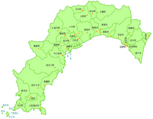高知県　地図　黄緑　斑点　イラスト