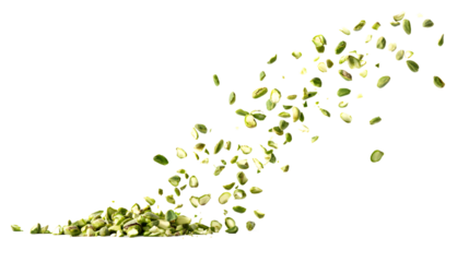 Pistachio Falling: Isolated Peeled Nut Cascading Downward in Sharp Focus on White Background