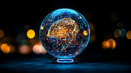 Glowing Illuminated Sphere With Colorful Patterns On Dark Background