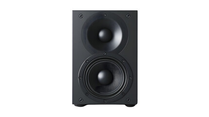 Fototapeta premium Modern Black Bookshelf Speaker on White Background: Sleek Design for Audio Enthusiasts