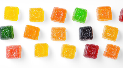 Colorful Square Candies on Transparent Background