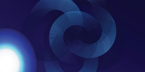 Abstract blue glowing geometric lines on dark blue background. Modern shiny blue circle lines pattern. Futuristic technology concept. Suit for cover, poster, banner, vector art simple