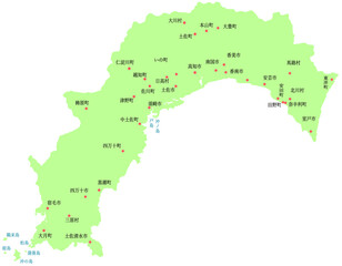 高知県　地図　黄緑　斑点　イラスト