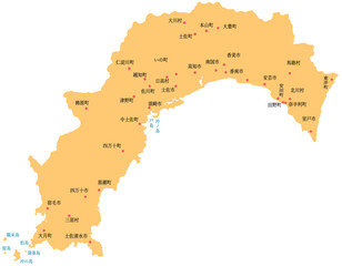 Obraz premium 高知県 地図 オレンジ 斑点 イラスト