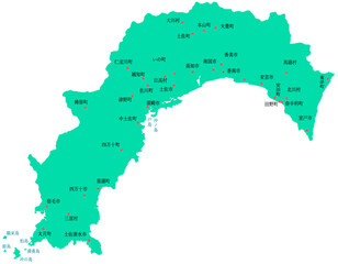 高知県　地図　グリーン　斑点　イラスト
