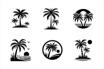 set of palm trees vector illustration