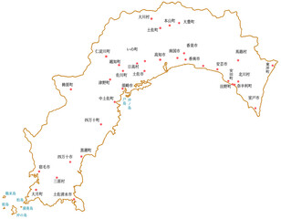 Obraz premium 高知県 地図 白 斑点 イラスト
