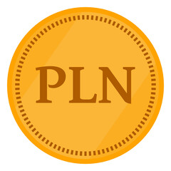 pln coin polish zloty Poland national currency cartoon money illustration on transparent background