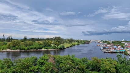 landscape with river sea costal town