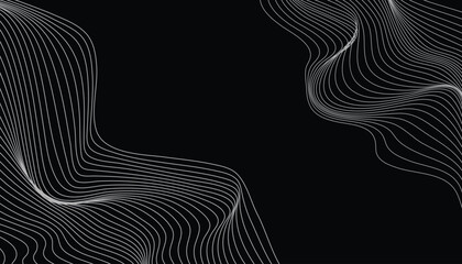 Black digital background with flowing gradient wave lines