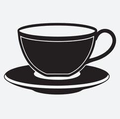tea cup with saucer silhouette vector art illustration, black cup of coffee