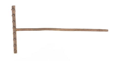 garden wooden rake isolated on white background