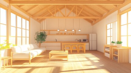 Bright and airy modern kitchen and living room space design