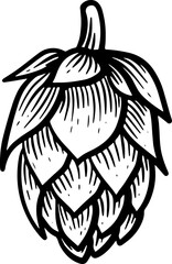 Detailed Black and White Hop Cone Vector Illustration