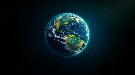 Obraz premium Pixelated Earth In Space With Glowing Network