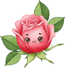 Shy Rosebud Character Peeking from Behind Leaves