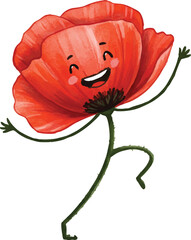 Poppy Flower Playing in Watercolor Style