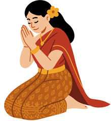 illustration of a woman in traditional Thai clothing performing the 