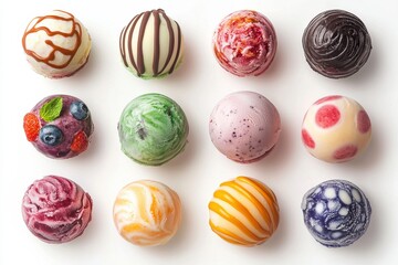 Fototapeta premium Twelve Vibrant Ice Cream Scoops Displayed in a Neat Grid Pattern