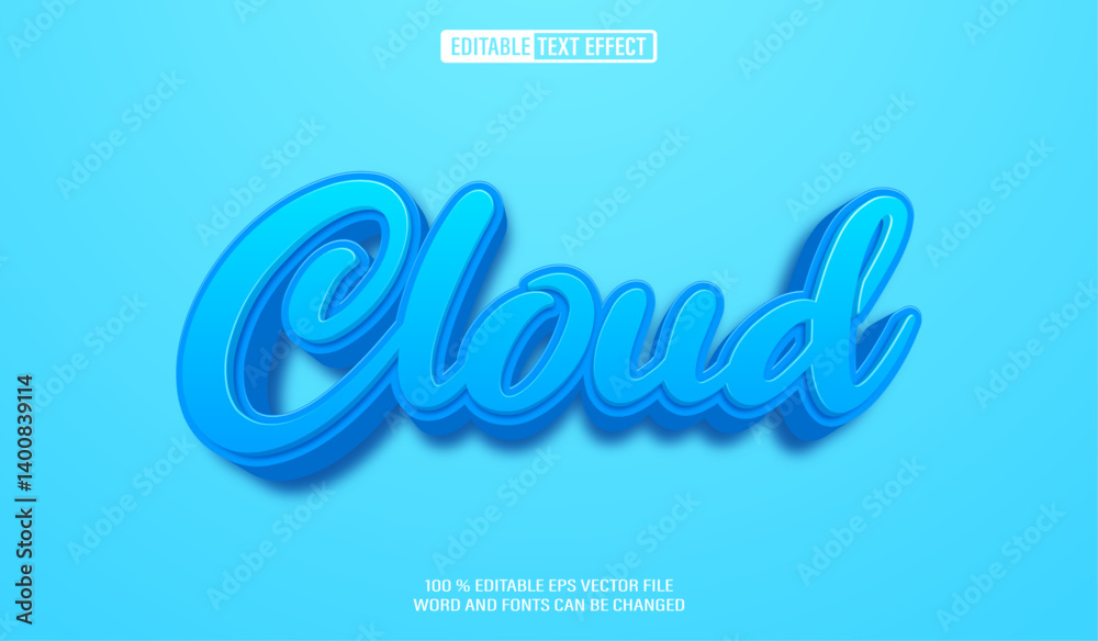 Poster editable 3d text style effect - cloud blue text effect template