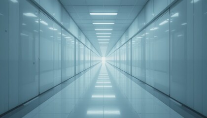 Obraz premium Futuristic Corridor Sterile, Bright, and Endless Architectural Design