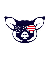 cochon tete lunette de soleil couleur drapeau americain