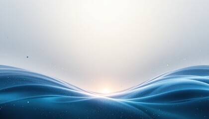Flowing waves of tranquil blue light abstract digital art serene environment wide-angle view concept of calmness and freedom