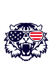 tigre tete lunette de soleil couleur drapeau americain