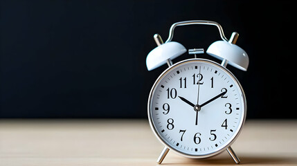 Simple White Alarm Clock On Wooden Table