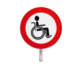 Wheelchair access warning for public areas on a transparent background, cut out