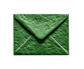 Green envelope for letters and invitations, design for stationery use on a transparent background, cut out