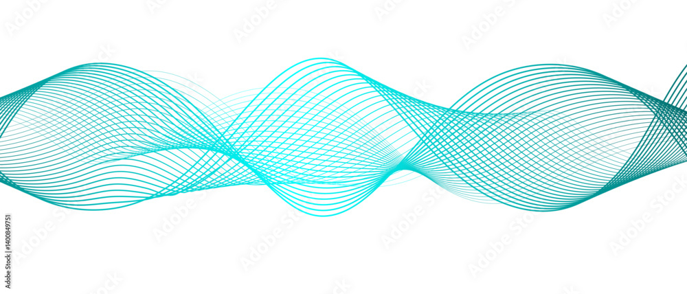 Wall mural abstract blue line wave with geometric technology, data science frequency gradient lines. smooth dig