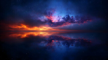 Naklejka premium Starry Night Sky Reflecting On Water