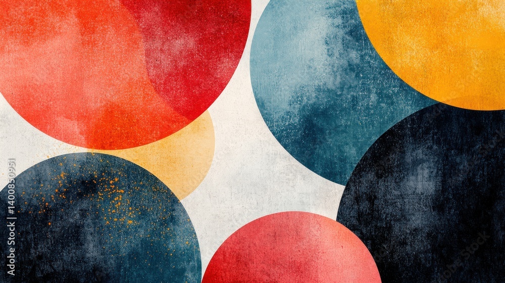 Poster overlapping circles in vibrant hues create a modern abstract composition with textural depth and int