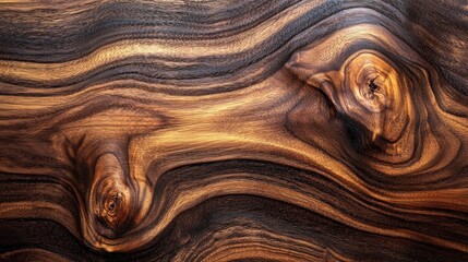 detailed close up showing the natural patterns and textured surface of dark wood with contrasting light brown grains forming abstract waves