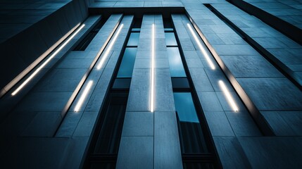 Obraz premium Building exterior with vertical lines and light in a modern architectural style.