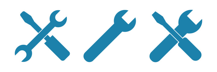 Wrench and screwdriver icon in outline and silhouette style vector illustration on white background. Repair and service icon.
