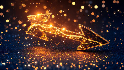 Glowing arrow graphic on sparkly background