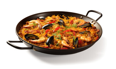 An image of a Valencian paella photo saved from above on a transparent background