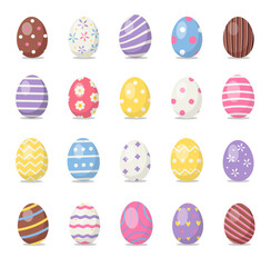Easter eggs with different texture set isolated on a white background. Spring holiday. Happy Easter Vector Illustration.