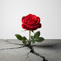 A Single Rose Growing Through Cracked Concrete