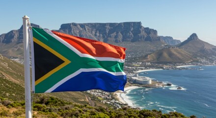 South African flag against the backdrop of nature