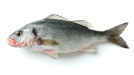 Naklejka premium Fresh sea bass fish isolated on white background healthy eating seafood restaurant ingredient delicious meal