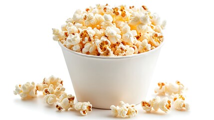 Fresh popcorn in white bowl isolated on white background tasty snack