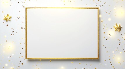 Open blank Christmas greeting card gold edges displayed on a white background with subtle lighting