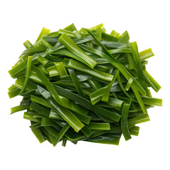 Heap of fresh green seaweed strips healthy raw ingredient for sushi and Asian cuisine isolated on transparent background
