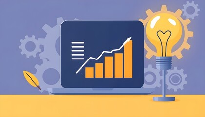 Creative Business Growth Illustration with Graph, Laptop and Light Bulb