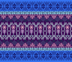 Damask art, ethnic style, Damask pattern, pink, purple, blue background, vertical for textile, clothing, curtains, carpets, blankets, decoration, vector illustration.